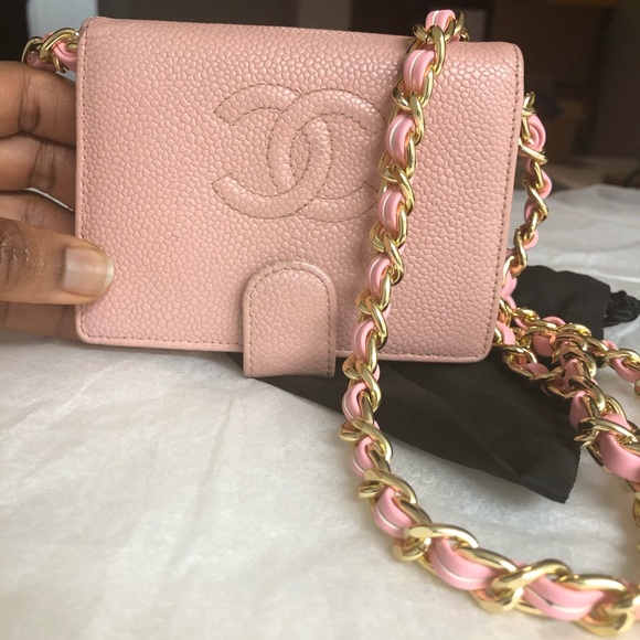 CHANEL Handbags - Chanel caviar pink bifold small wallet on strap